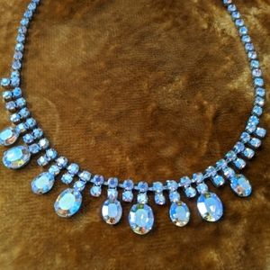 Vintage AB iridescent crystal statement necklace